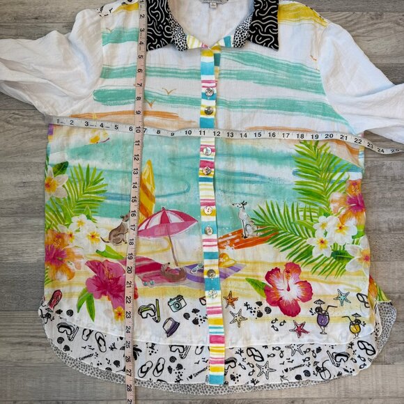 John Mark Beach Scene button down blouse long sleeve size large D22 - Picture 4 of 5